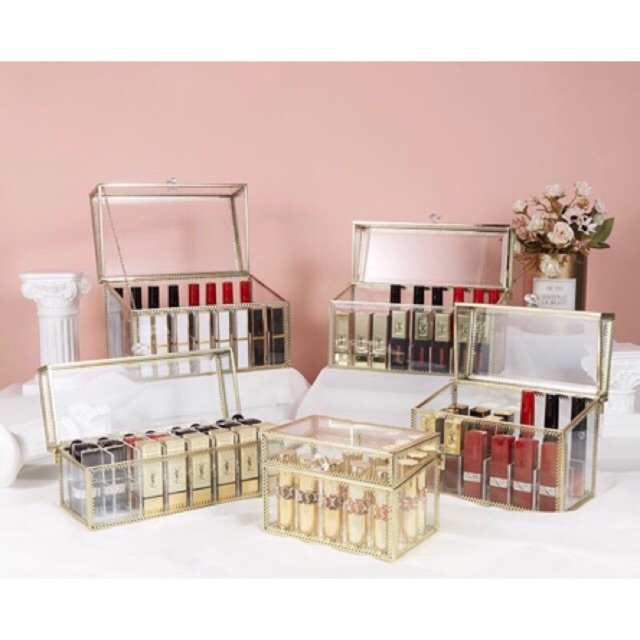 [ Golden Queen] Hộp đựng son có nắp 24 ô mạ viền kim loại